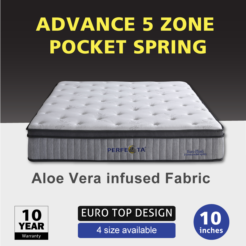 [Bulky] Euro Plush Mattress | Euro Top Design | 5 Zone Pocketed Spring | Aloe Vera infused fabric