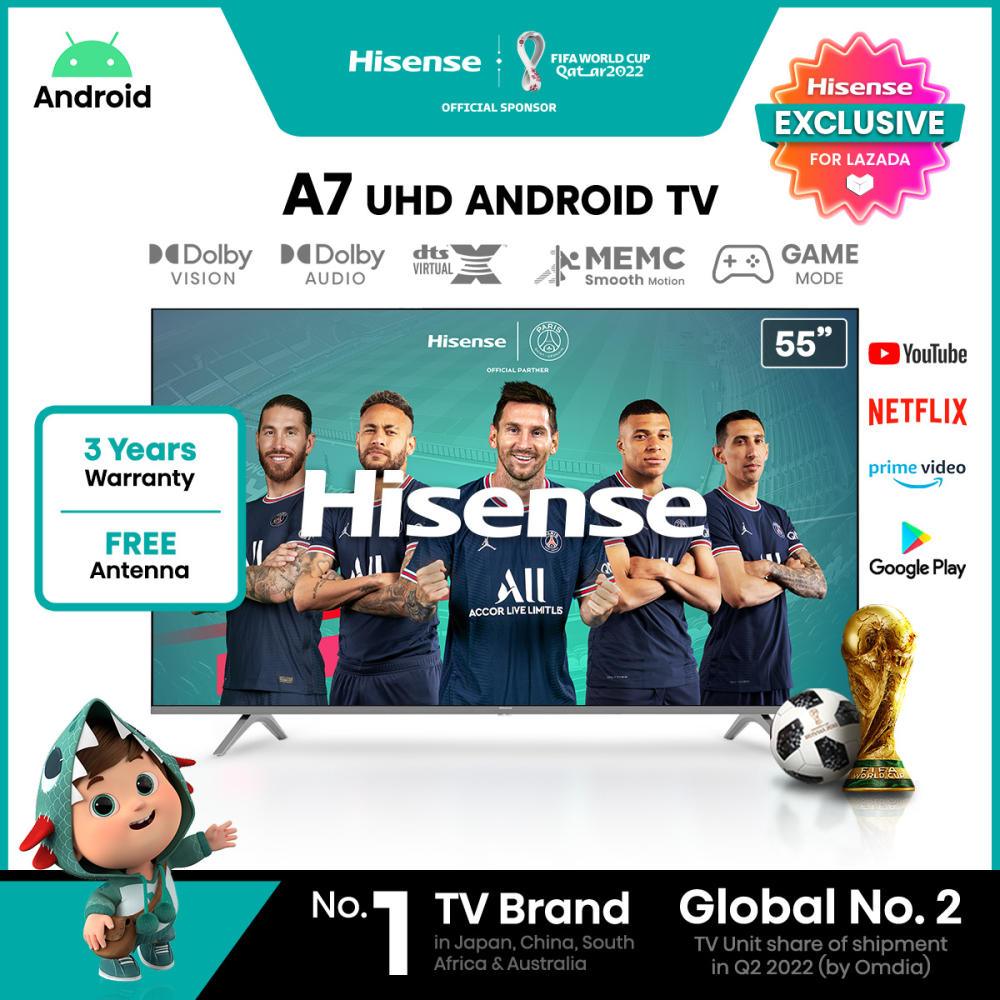 [Exclusive] Hisense A7 65" 4K Android TV | Google Play | Dolby Vision | DTS Virtual X | Dolby Audio | HDR 10 | Smooth Motion | Ultra Vivid | Youtube | Bluetooth Remote | Smart TV | Dual Wifi 2.4+5G | 
