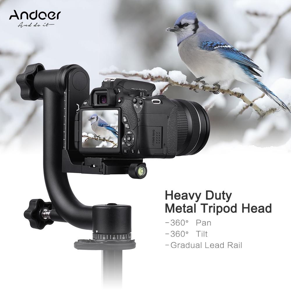 Andoer Heavy Duty Metal Panoramic Gimbal Tripod Head Use for Arca-Swiss Standard Quick Release Plate Aluminum Alloy, Support 30Lbs/13.6kg for Canon Nikon Sony DSLR Camera Camcorder