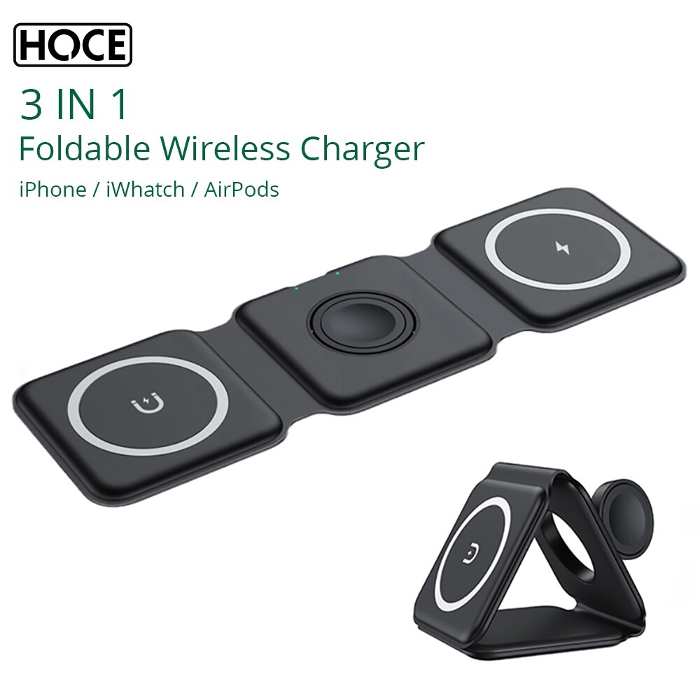 HOCE 3 in 1 Foldable Magnetic 15W Wireless Charger for iPhone 13 12 Pro Max Portable Wireless Charger For Apple Watch 7 6 5 4 3 2 SE AirPod 3