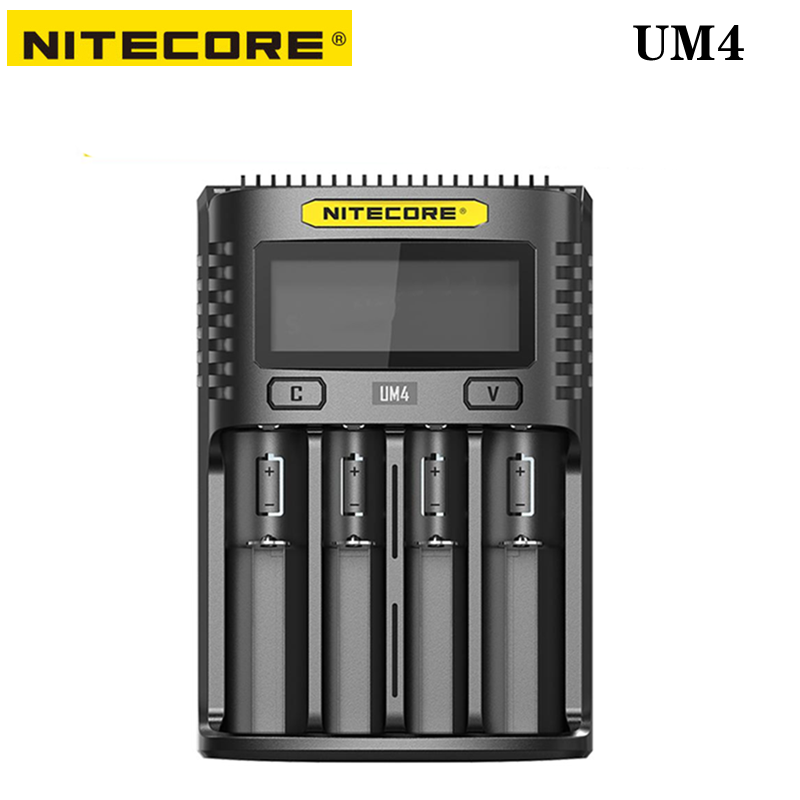 NITECORE UM4 Battery charger QC Fast Charge 4A with 4 Slots Output LCD Display For 18650 14500 16340 26650 21700 AA AAA Battery