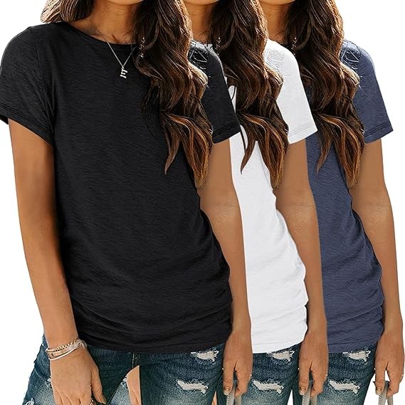 Womens 3 Pack T Shirts Basic Short Sleeve Tees Crewneck Fashion Tops Loose Fit Lightweight Casual Summer Clothes 2024