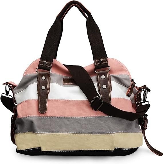 SNUG STAR Canvas Handbag Multi-Color Striped Lattice Cross Body Shoulder Purse Bag Tote-Handbag for Women