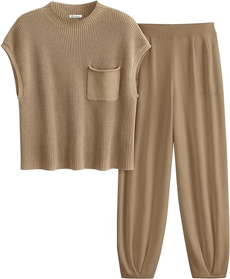 PRETTYGARDEN Womens Knit Pullover Tops And High Waisted Pants Matching Tracksuit Sweatsuit Set