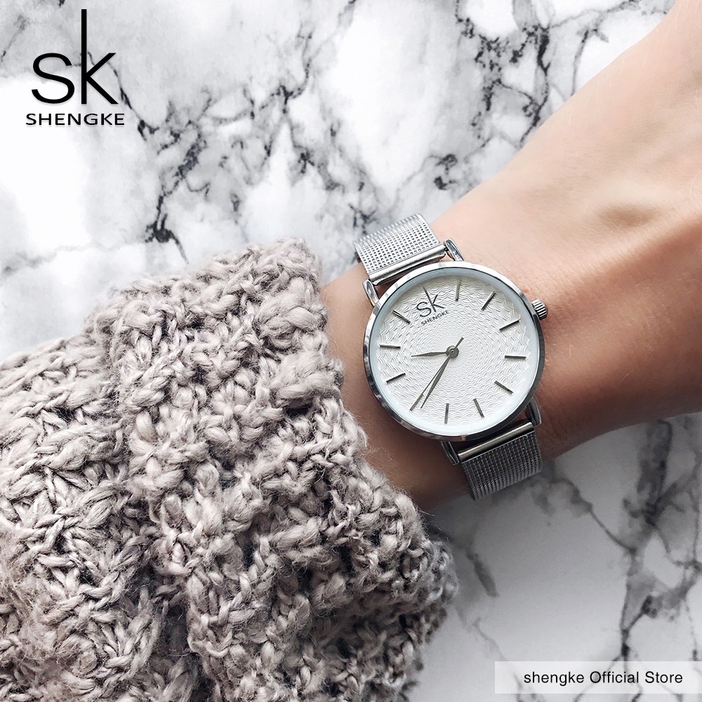 2022 SK Super Slim Sliver Mesh Stainless Steel Watches Women Top Brand Luxury Casual Clock Ladies Wrist Watch Relogio Feminino
