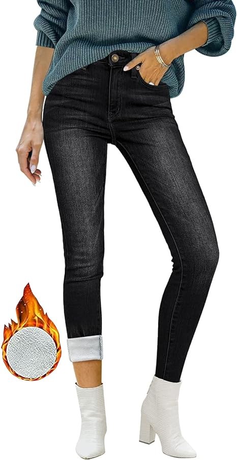 luvamia Women's Fleece Lined Jeans Winter Thermal Denim Jeggings Skinny High Waisted Stretch Warm Leggings