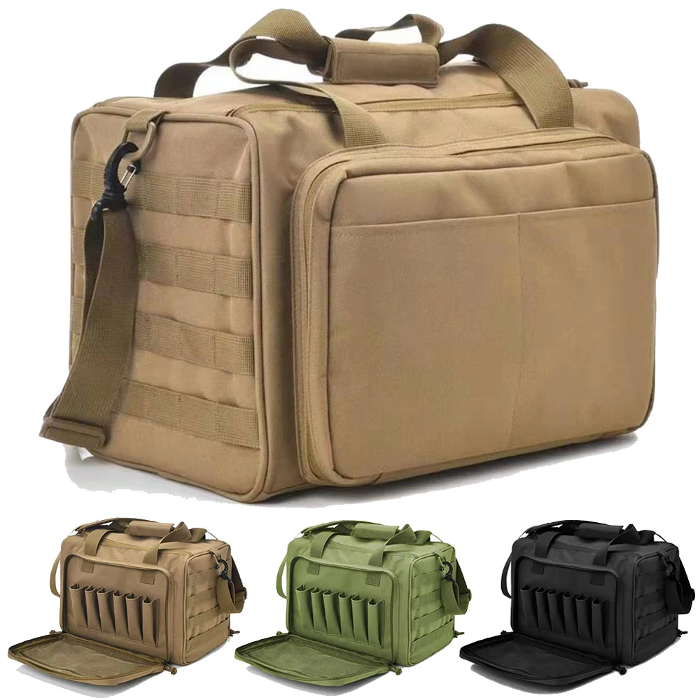 Tactical Range Bag Molle System 600D Waterproof Gun Shooting Pistol Case Pack Khaki Hunting Accessories Tools Sling Bag Camping