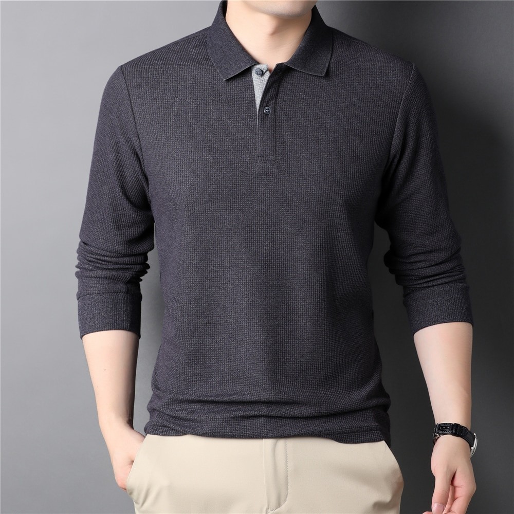 COODRONY Brand Men's Polo-Shirt Waffle Pattern Long Sleeve T-Shirt Men Clothing Soft Cotton Business Casual T Shirts Homme Z5108