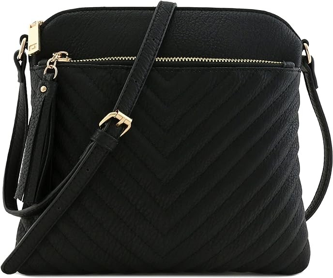 FashionPuzzle Chevron Quilted Medium Crossbody Bag with Tassel Accent