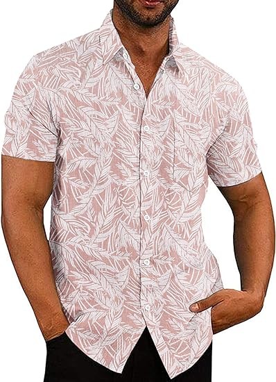 COOFANDY Men Boys Linen Shirts Short Sleeve Button Down Shirts Hawaiian Tropical Shirts