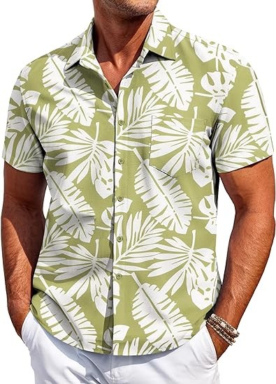 COOFANDY Mens Hawaiian Shirt Short Sleeve Button Down Shirt Tropical Summer Beach Shirt