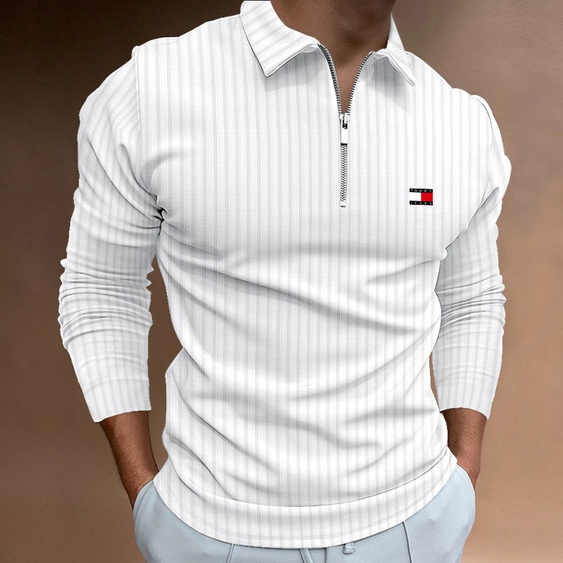 Spring new products men's Polo shirt business long-sleeved casual top striped contrasting color cotton sweatshirt large size