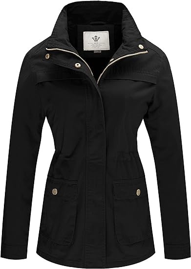 WenVen Women's Casual Military Jacket Cotton Stand Collar Utility Anorak Coat