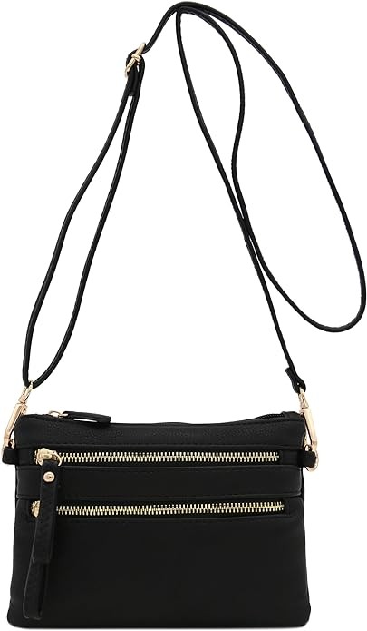 FashionPuzzle Multi Zipper Pocket Small Wristlet Crossbody Bag