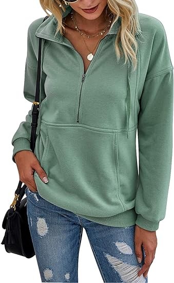 PRETTYGARDEN Womens Lapel Zipper Sweatshirt