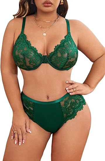 MakeMeChic Women's Plus Size Lace Sexy Lingerie Sets Matching Bra and Panty Set