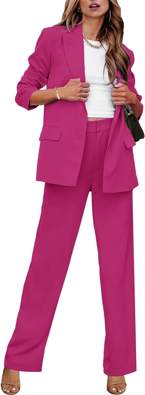 luvamia 2 Piece Outfits for Women Dressy Blazer Jackets High Waisted Straight Leg Pants Suits Set Business Casual Office