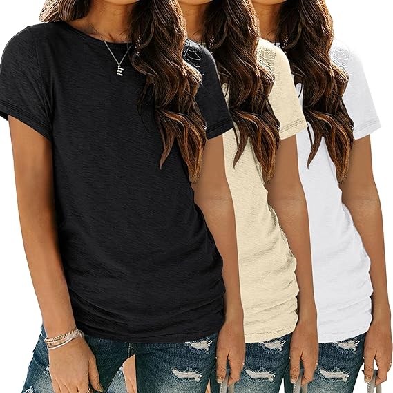 Womens 3 Pack T Shirts Basic Short Sleeve Tees Crewneck Fashion Tops Loose Fit Lightweight Casual Summer Clothes 2024