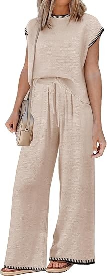 Sets for Women Spring Outfits for Women 2024 Travel Wide Leg Pant Summer Two Piece Sets Lounge Matching Sets