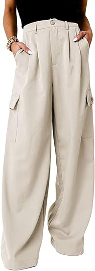Dokotoo Womens High Waisted Wide Leg Cargo Pants Baggy Casual Work Pants with 4 Pockets