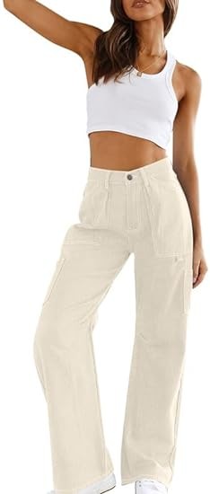 Dokotoo Cargo Long Pants Women 2024 Wide Leg High Waisted with Pockets Casual Pants