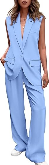 PRETTYGARDEN Womens Sleeveless Suit Vest And Wide Leg Pants Business Casual Blazer Set