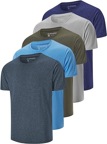 5 Pack Men's Dry Fit T Shirts, Athletic Running Gym Workout Short Sleeve Tee Shirts for Men
