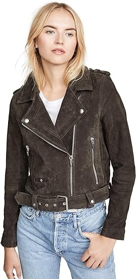 [BLANKNYC] womens Luxury Clothing Cropped Suede Leather Motorcycle Jackets, Comfortable & Stylish Coats