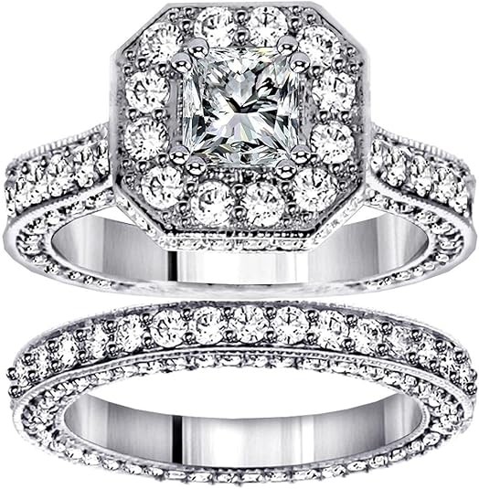 4.45 CT TW GIA Certified Princess Cut Designer Engagement Bridal Set in Platinum
