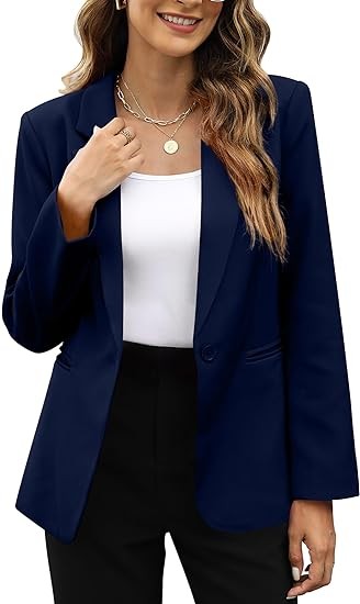 Womens Casual Blazer Notched Lapel Work Office Blazer Jackets Slim Fit Open Front Suit Jacket with Pockets