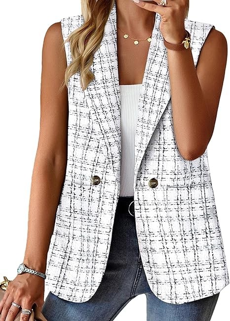 2024 Summer Sleeveless Blazer Jackets for Women Lightweight Fashion Casual Open Front Work Office Vest Tops Pockets