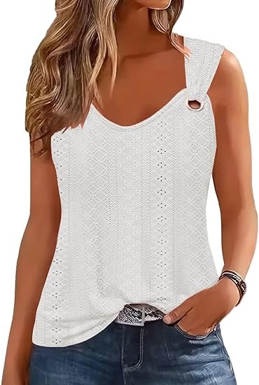 Women Summer Tops Casual Spaghetti Strap Tank Tops 2024 Loose Fit Trendy Lace Sleeveless T Shirts
