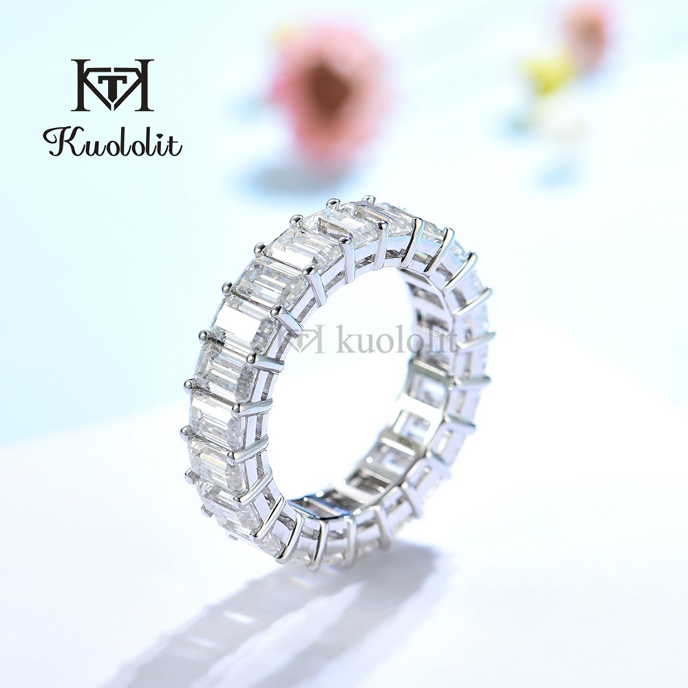 Kuololit 8.8CT Moissanite 18K 14K 10K White Gold Ring for Women Emerald Cut Moissanite Luxury Band for Engagement Wedding New