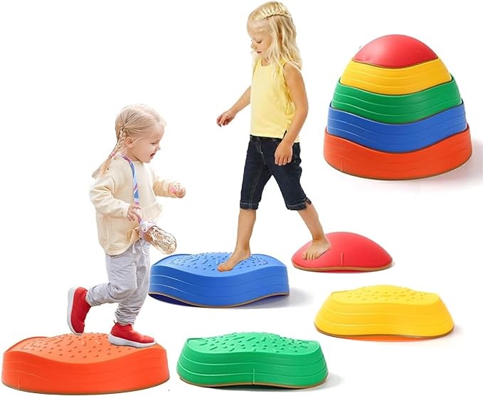 5Pcs Non-Slip Plastic Balance Stepping Stones for kids,up to 220 Ibs for Pomoting Children's Coordination Skills Obstacle Courses Sensory Toys for Toddlers,Indoor or Outdoor Play